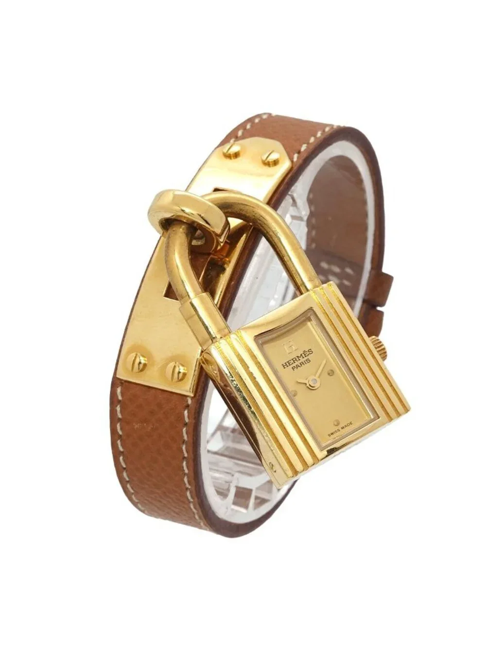 Hermes Kelly Watch Vintage Gold Brown Quartz Cadena
